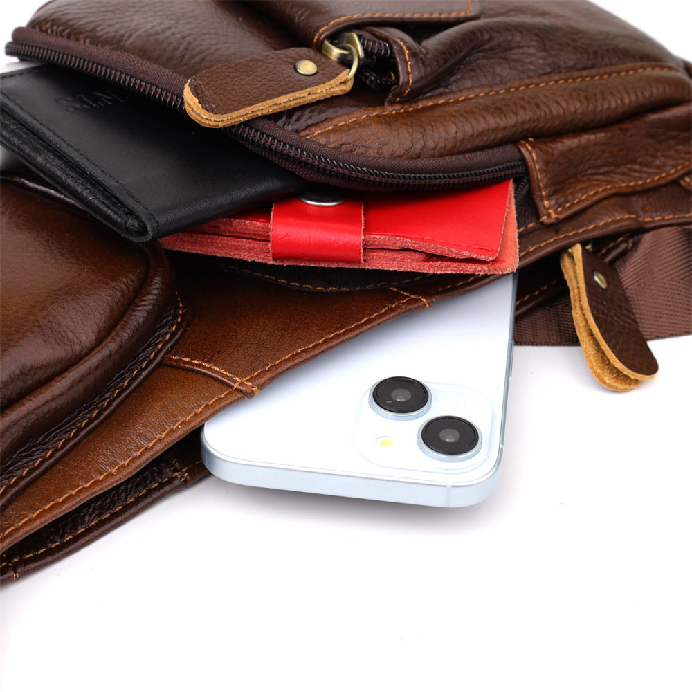 Чоловіча сумка з великою кількістю кишень із натуральної шкіри Коричневий (Vintage) Київ - фото 1