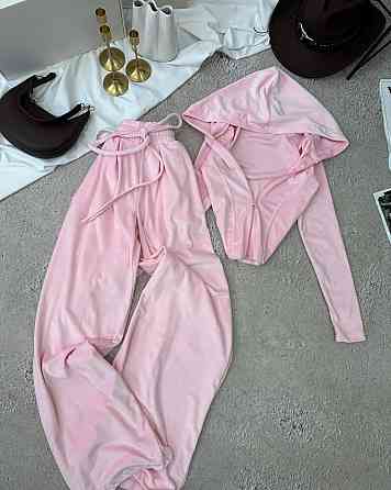 Женский прогулочный костюм двойка: кофта и штаны велюр Розовый, 46/48 Одесса