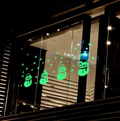 Новогодние наклейки на окна фосфорные Снеговики 15 на 30 см салатовый Киев - изображение 2