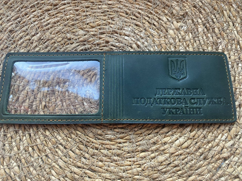 Обкладинка "Державна податкова служба України" із вінтажної шкіри зеленого кольору Київ - фото 2