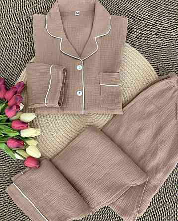 Женский базовый домашний костюм качественный турецкий муслин Бежевый, 46/48 Одесса