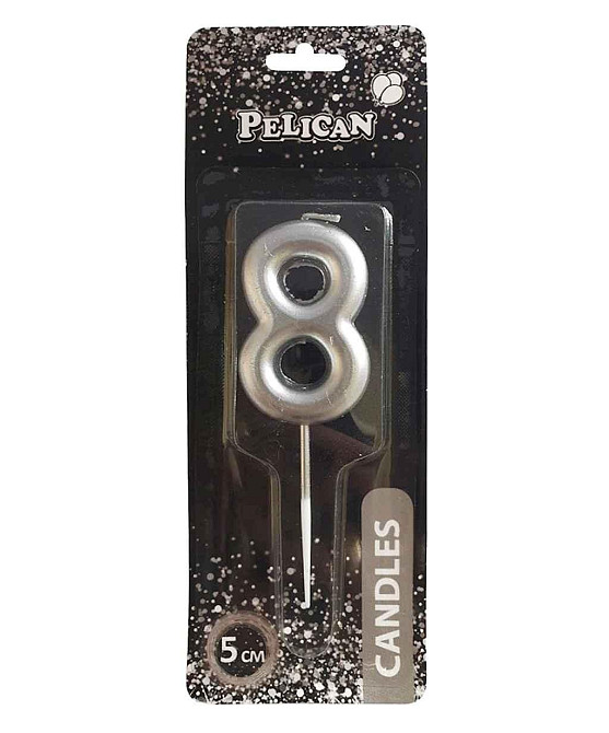 Свічка для торта 8 СРІБЛО 5см. 865028 ТМ PELICAN Киев - изображение 1