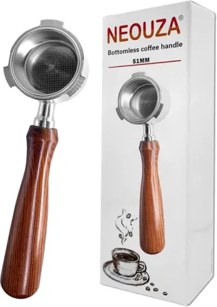 Холдер до кавомашини NEOUZA 51mm Bottomless 3 вушка для DeLonghi Dedica/Smeg ECF01, 304 сталь, безпресовий кошик, дерев'яна ручка Луцк