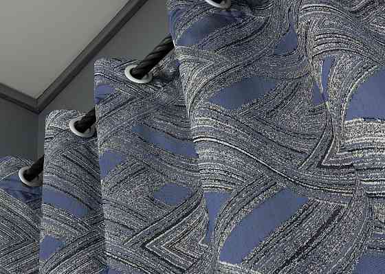 Комплект штор на люверсах VR-Textil Жаккард Mystery № 1627ш Серый с темно-синим 150х270 см 2 шт (37-0204) Киев