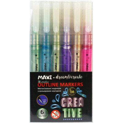 Художній маркер Maxi Металізовані з кольоровим контуром, 6 кольорів (MX15246) Вінниця - фото 1