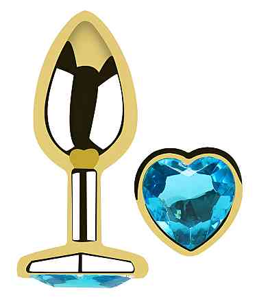 Анальна пробка з кристалом EGZO - Gold Heart Plug Aqua size S Sex Aura Київ