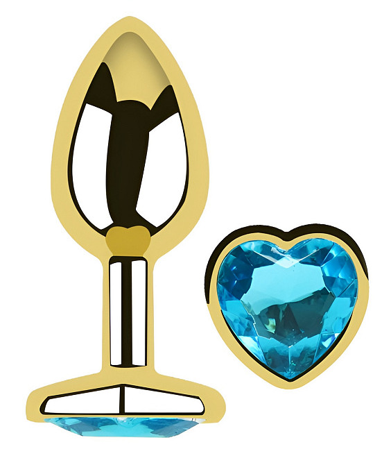 Анальна пробка з кристалом EGZO - Gold Heart Plug Aqua size S Sex Aura Київ - фото 2