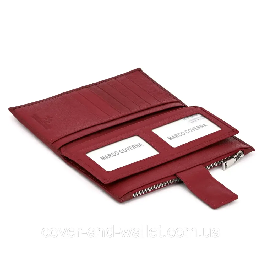 Бордовий жіночий купюрник з натуральної шкіри на магнітах і блискавці Marco Coverna 0134 Київ - фото 9