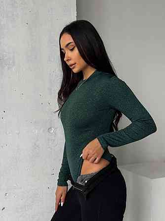 Жіночий стильний сяйний боді фукра з блискітками Зелений, 42/44 Одеса