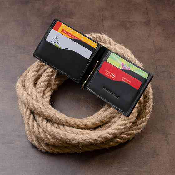 Стильное портмоне с зажимом для денег без застежки винтажное GRANDE PELLE 11296 Черное Киев