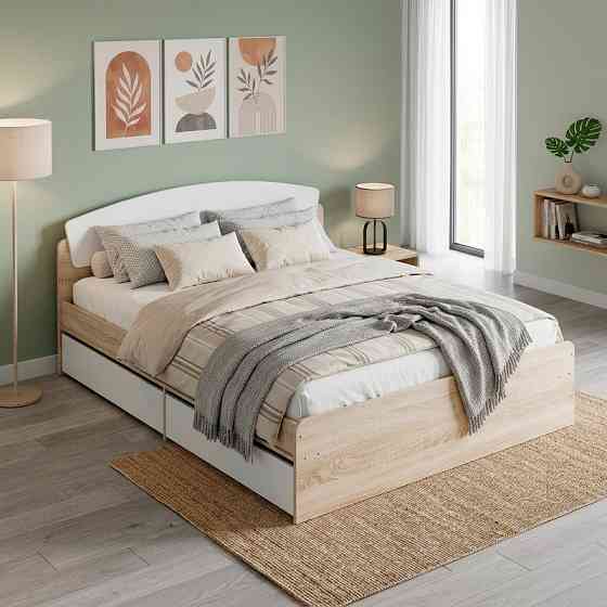 Двуспальная кровать Эверест Астория с двумя ящиками 160х200 см Дуб сонома/Белый (DTM-073876) Львов