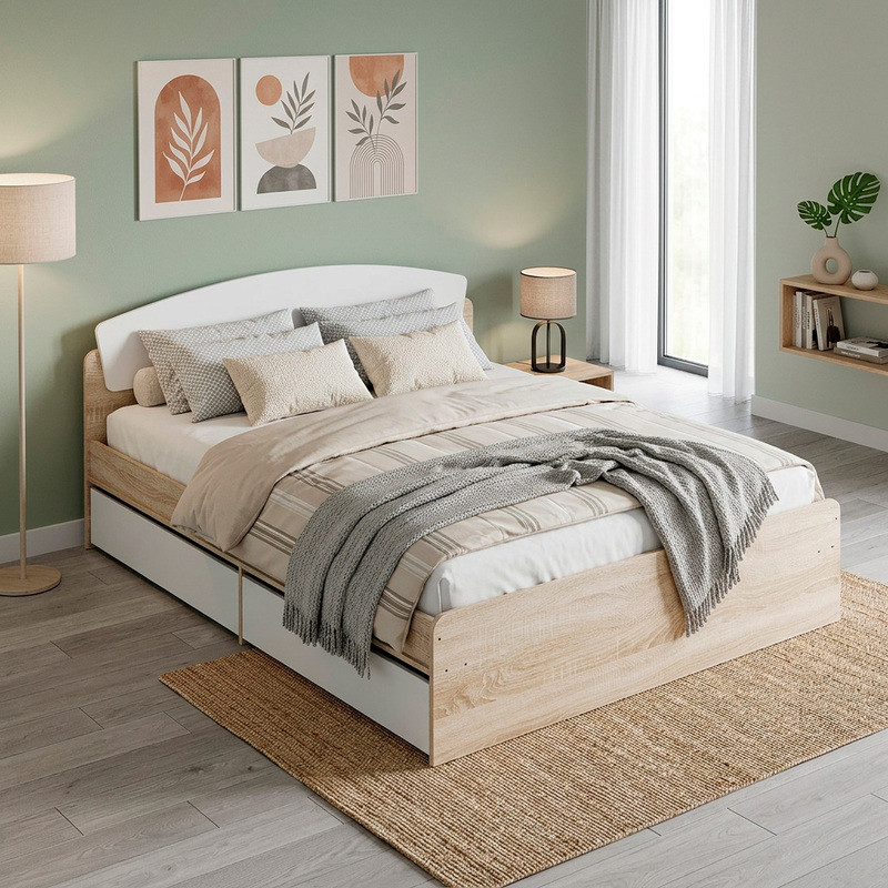 Двуспальная кровать Эверест Астория с двумя ящиками 160х200 см Дуб сонома/Белый (DTM-073876) Львов - изображение 1