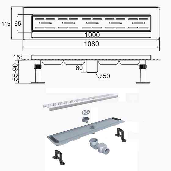 Трап лінійний душовий TILLO TM009-100C(C-100) 100см Тернополь