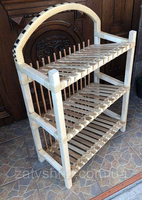 Этажерка плетеная из лозы и дерева светлая Киев - изображение 6