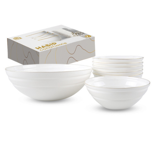 Набір салатників 7 предметів із золотим кантом (1,5л*1шт/400мл*6шт) S&T Житомир - изображение 1