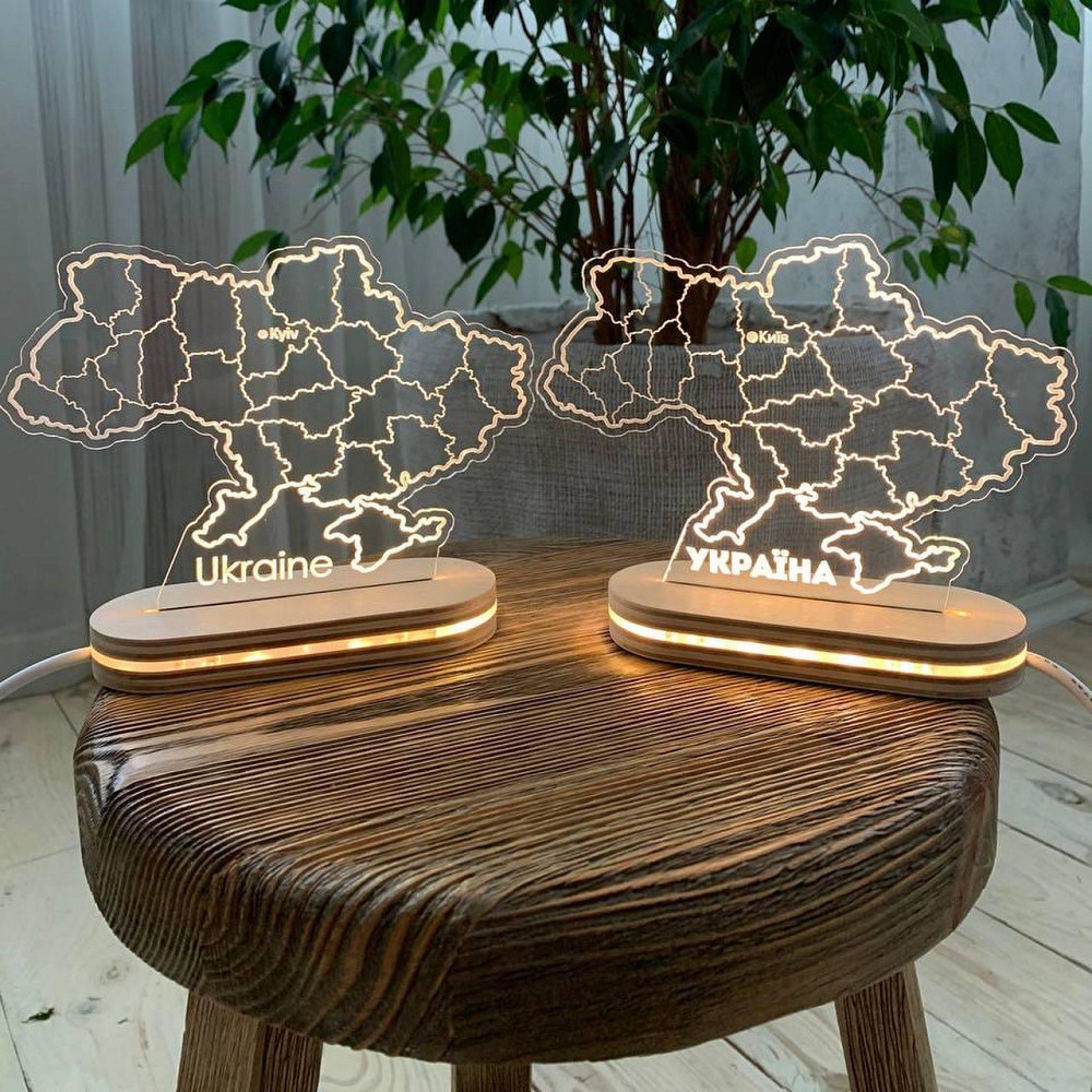 Светильник в форме украины деревянный патриотический ночник деревянная карта украины с подсветкой 18*13 см Киев - изображение 9