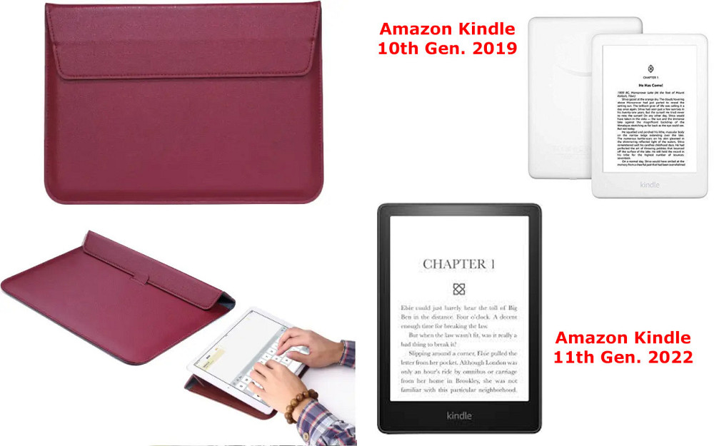 Чехол-конверт VitoCase для Amazon Kindle 10th Gen. 2019, 11th Gen. 2022, с функцией подставки для книги Черный Бордовый Киев - изображение 1
