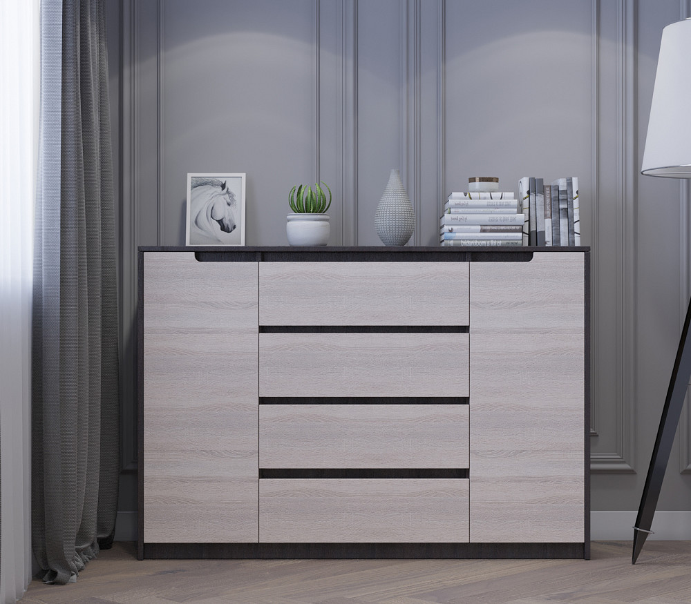 Великий комод для дому Еверест Мікс-3 (телескопи) 140х38х97 венге + дуб молочний (DTM-2007) Дніпро - фото 1