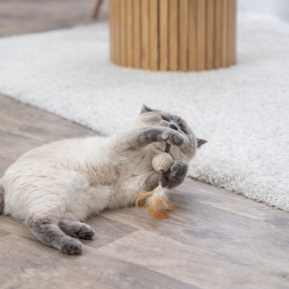 Игрушка Trixie для кошек мяч на палочке с перьями джут 20 см Киев - изображение 4