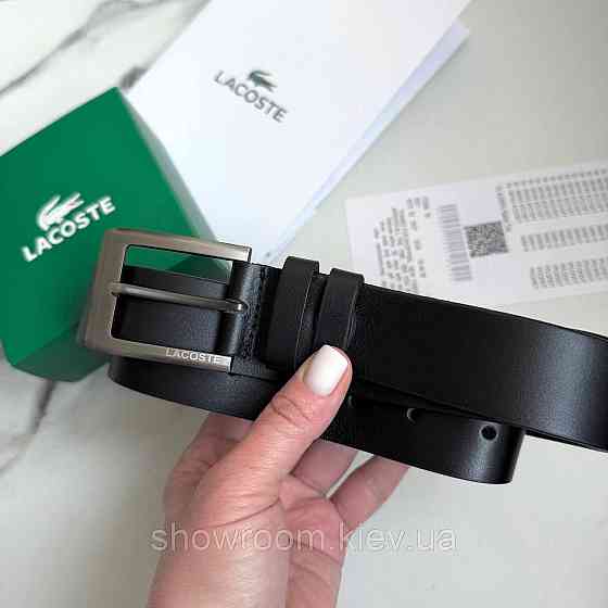 Мужской кожаный брендовый ремень Lacoste (981) черный Киев