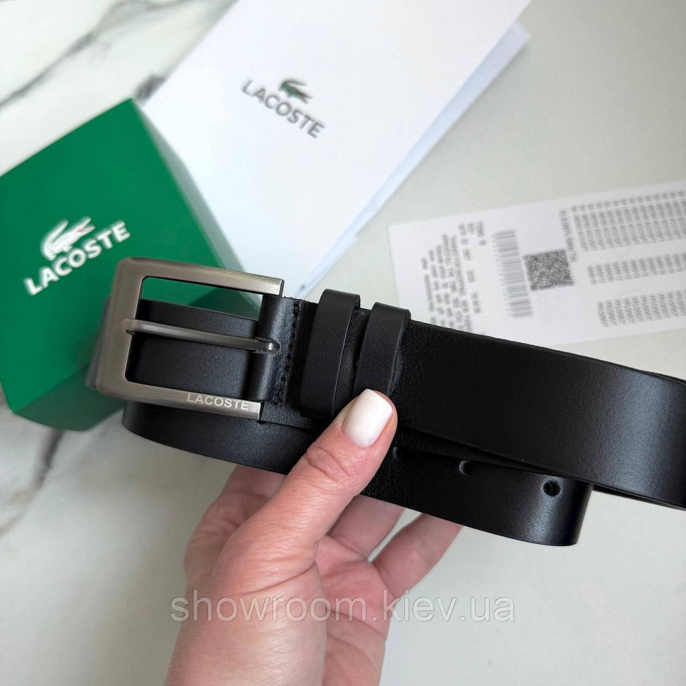 Чоловічий шкіряний брендовий ремінь Lacoste (981) чорний Київ - фото 2
