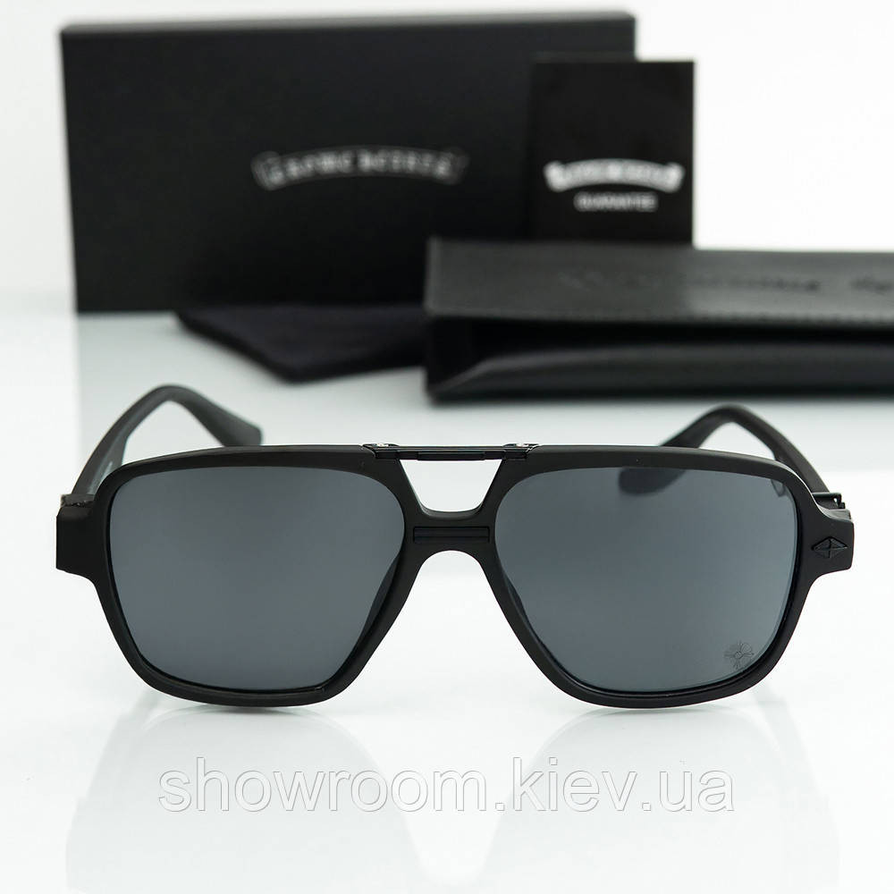 Сонцезахисні брендові чоловічі окуляри Chrome Hearts (38260) black Київ - фото 2