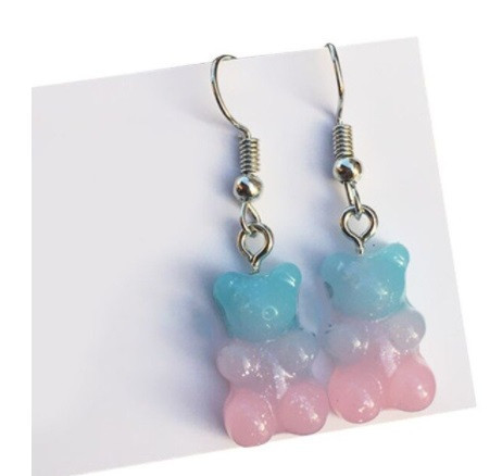 Серьги желейные мишки, розовый+голубой - размер 1,6*1см, смола Киев - изображение 1