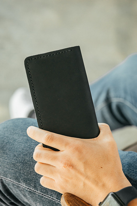 Чоловічий лонгер із натуральної шкіри, місткий чоловічий клатч, Чорний гаманець зі шкіри Crazy HorseMasterSem Київ - фото 7