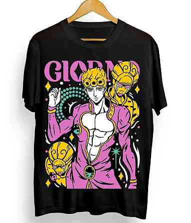 Футболка чоловіча з аніме принтом Гіорно Гіованна Джоджо С оверсайз (S/M/L) Чорний AnimeJ1197 Дніпро