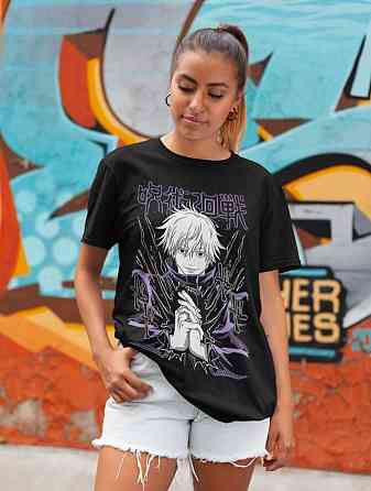 Футболка аниме Магическая битва оверсайз (S/M/L) Черний AnimeJ1052 Днепр