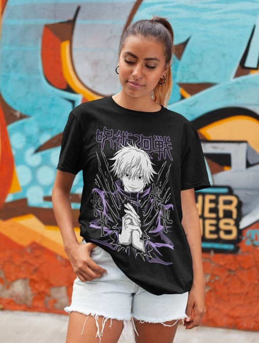 Футболка з аніме принтом Магічна битва оверсайз (S/M/L) Чорний AnimeJ1052 Дніпро - фото 4