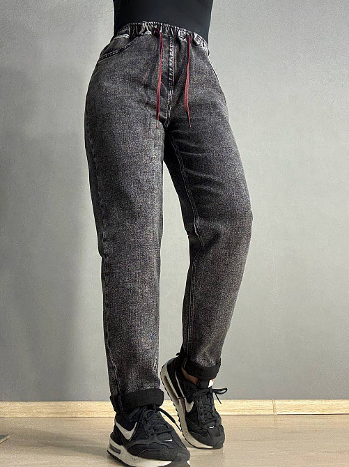 Джинсы женские Vanver 82033 MOM comfort jeans с резинкой на талии черные, черный, З6, 36, 101 см, 12 Одесса - изображение 1