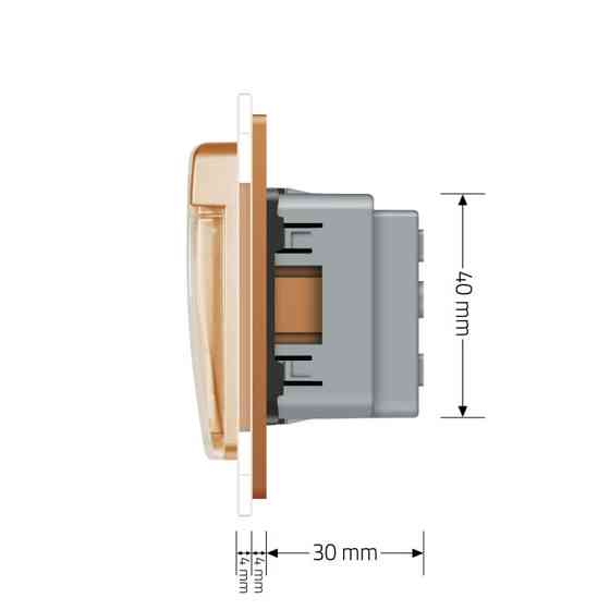 Електрична розетка вологозахисна з кришкою IP44 з заземленням, LIVOLO, золота, скляна рамка, шторки, 250В 16А (VL-C7C1EUWF-13) Коломыя