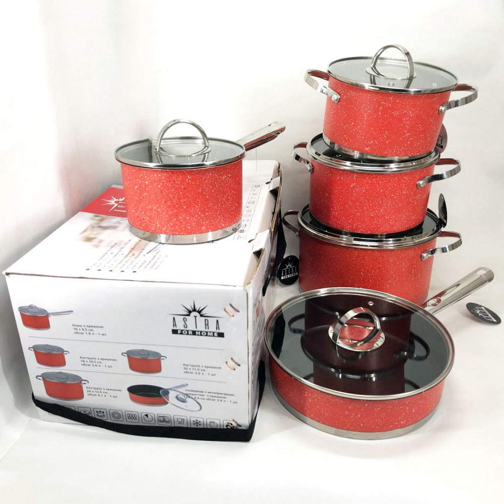 Набор кастрюль с антипригарным покрытием 10 предметов ASTRA A-2510, Набор кастрюль для электроплиты XE-53 Львов - изображение 2