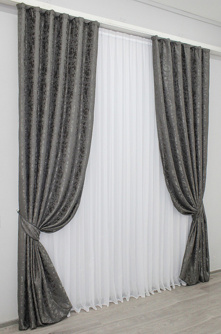 Комплект готовых штор VR-Textil Лен мрамор Pavliani ХО № 1267ш Серо-коричневый 150х280 см 2 шт (33-0100) Киев - изображение 3