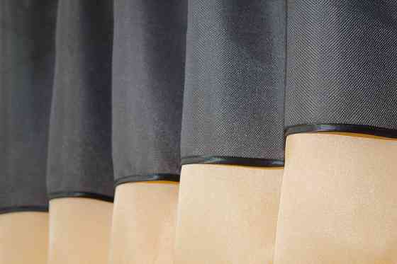 Кухонные шторы VR-Textil № 073к с ламбрекеном и подхватами персиковый с графитовым 270х170 см (52-0199) Киев