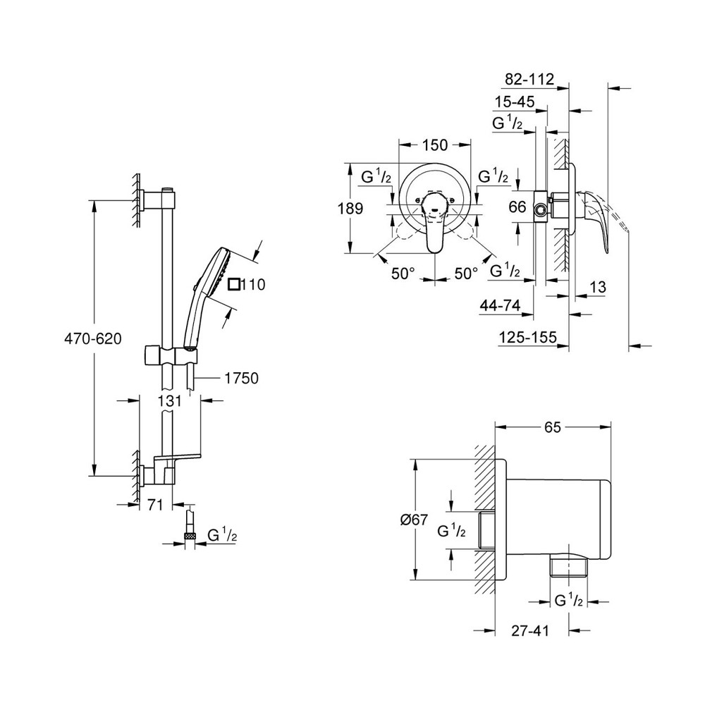 Душевая система Grohe Euroeco с гарнитуром Vitalio Comfort 110 и шланговым подключением 3274226929 Киев - изображение 2