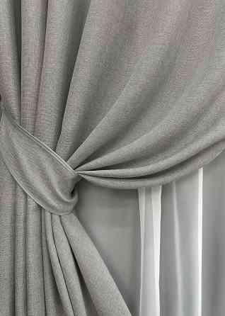Комплект готових штор VR-Textil Льон Мішковина № 1016ш Світло-сірий 100х270 см 2 шт (31-326) Київ