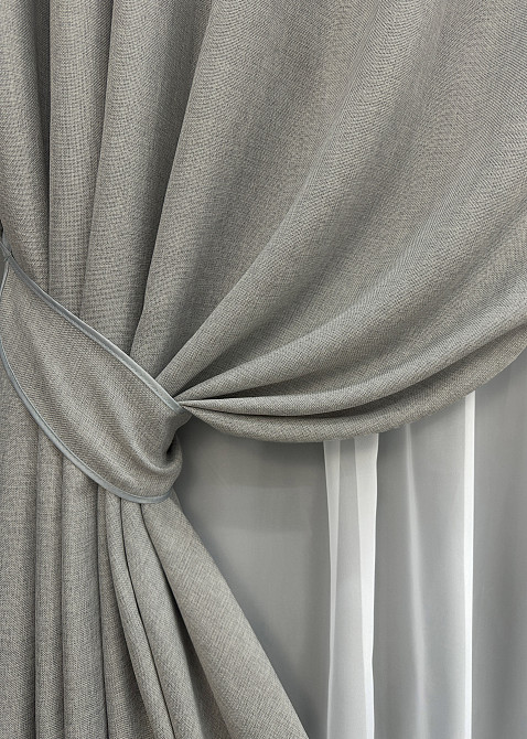 Комплект готових штор VR-Textil Льон Мішковина № 1016ш Світло-сірий 100х270 см 2 шт (31-326) Київ - фото 5