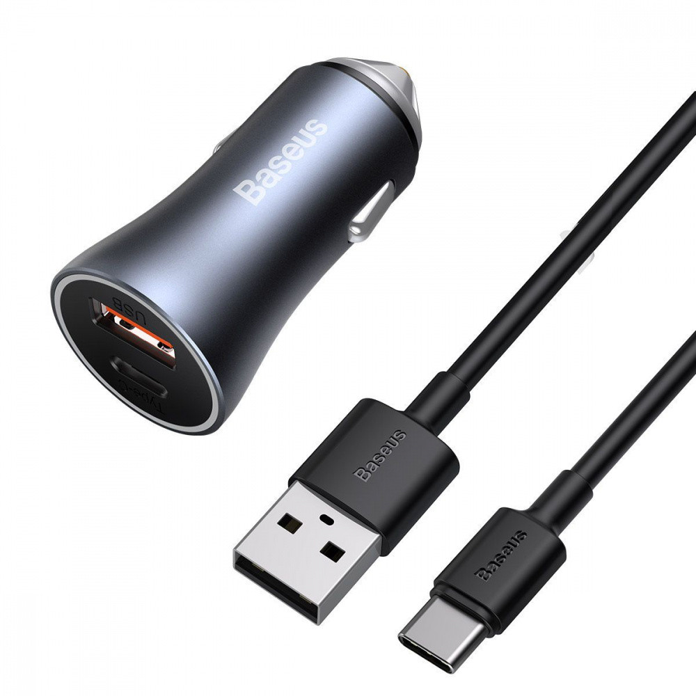 Автомобільний зарядний пристрій Baseus Golden Contactor Pro 40W USB+Type-C+Cable Type-C 5A (1м) темно-сірий Львів - фото 4