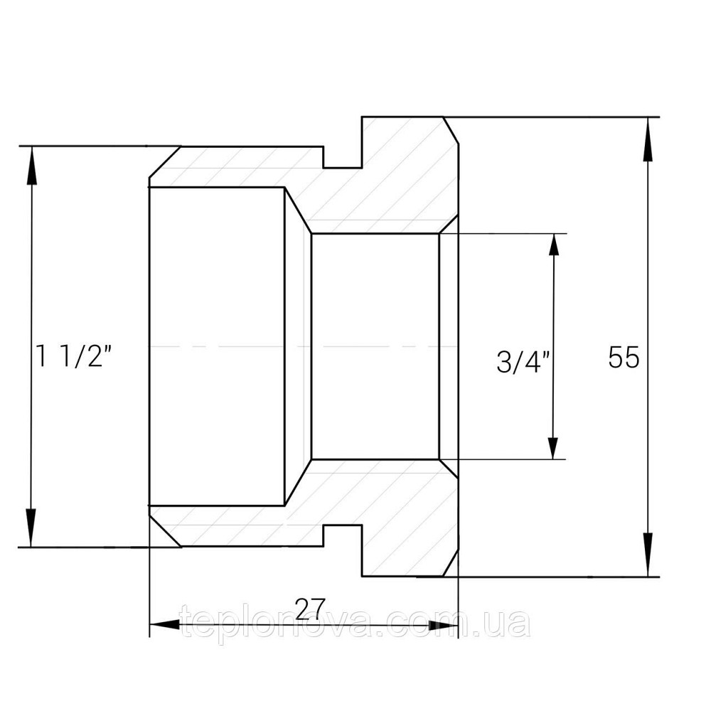 Футорка латунна 1 1/2| НР х 3/4| ВР штампована А0753А VA Чернівці - фото 2
