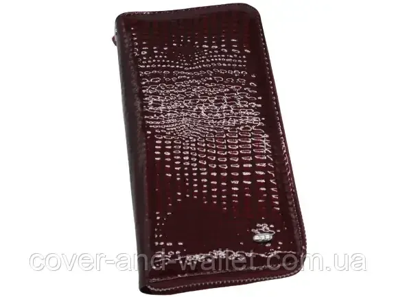 Бордовий лаковий жіночий гаманець на блискавці з ремінцем для руки ST S4001A Київ - фото 2