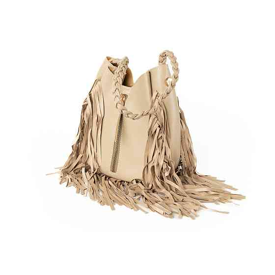 Сумка женская стильная с бахрамой из качественной искусственной кожи, Бежевый Каменец-Подольский
