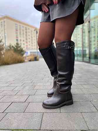 Чоботи з натуральної шкіри жіночі зимові шоколадні C122 / Чоботи на низькому ходу шкіряні р. 36 Коломия