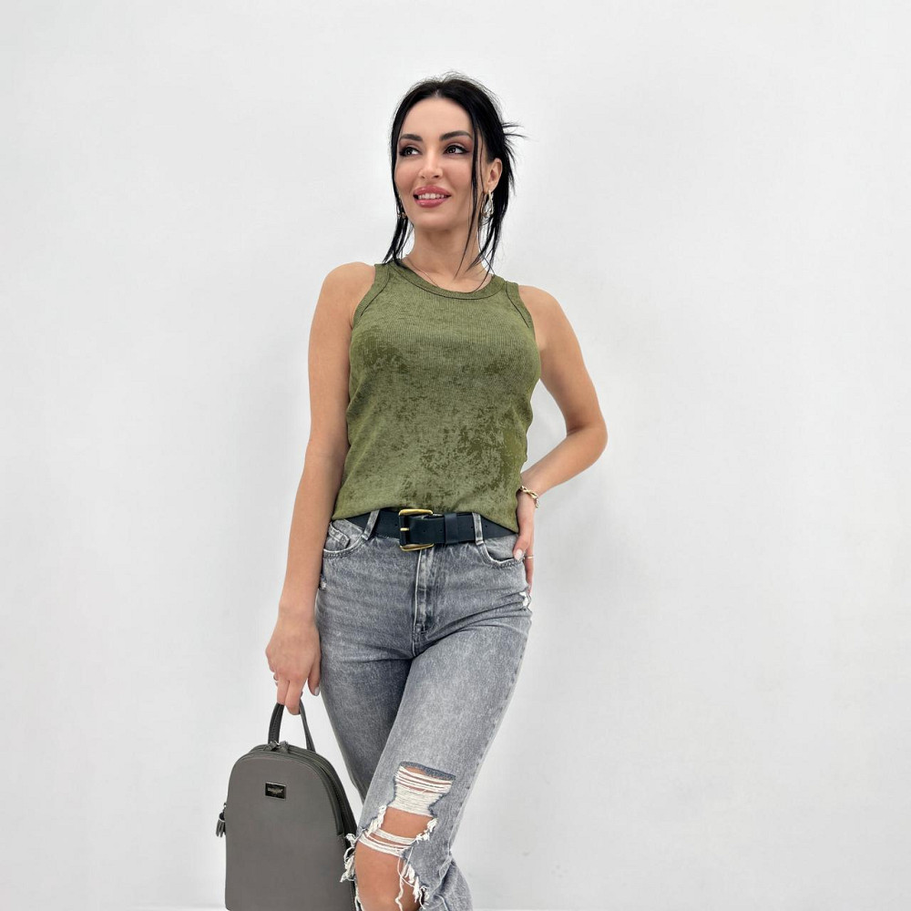 Трикотажная женская майка тай-дай Design 42-44, Хаки Киев - изображение 3