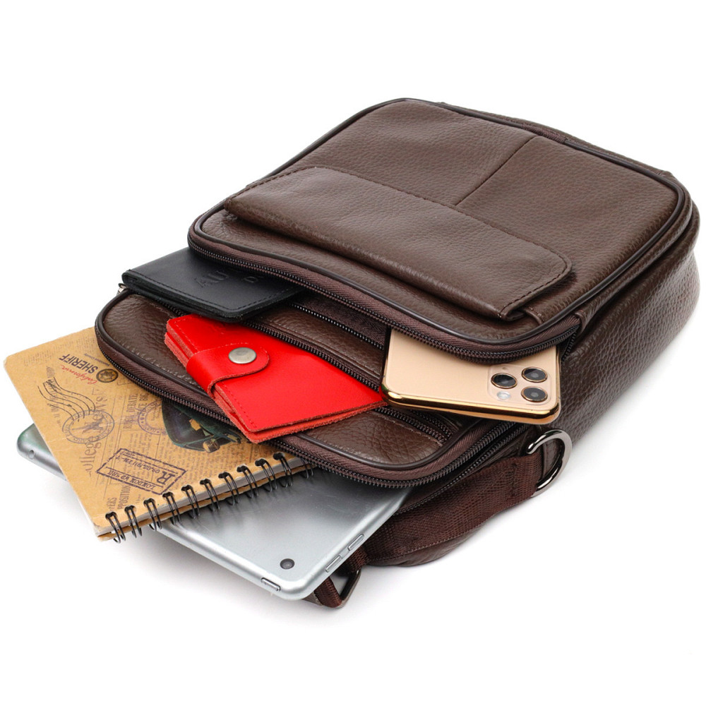 Вертикальная мужская сумка из натуральной кожи Vintage 21952 Коричневая Киев - изображение 8