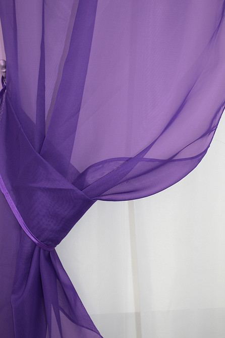 Кухонний комплект VR-Textil № 051к тюль і шторки з підв'язками фіолетовий з білим 280х170 см (50-078) Київ - фото 3