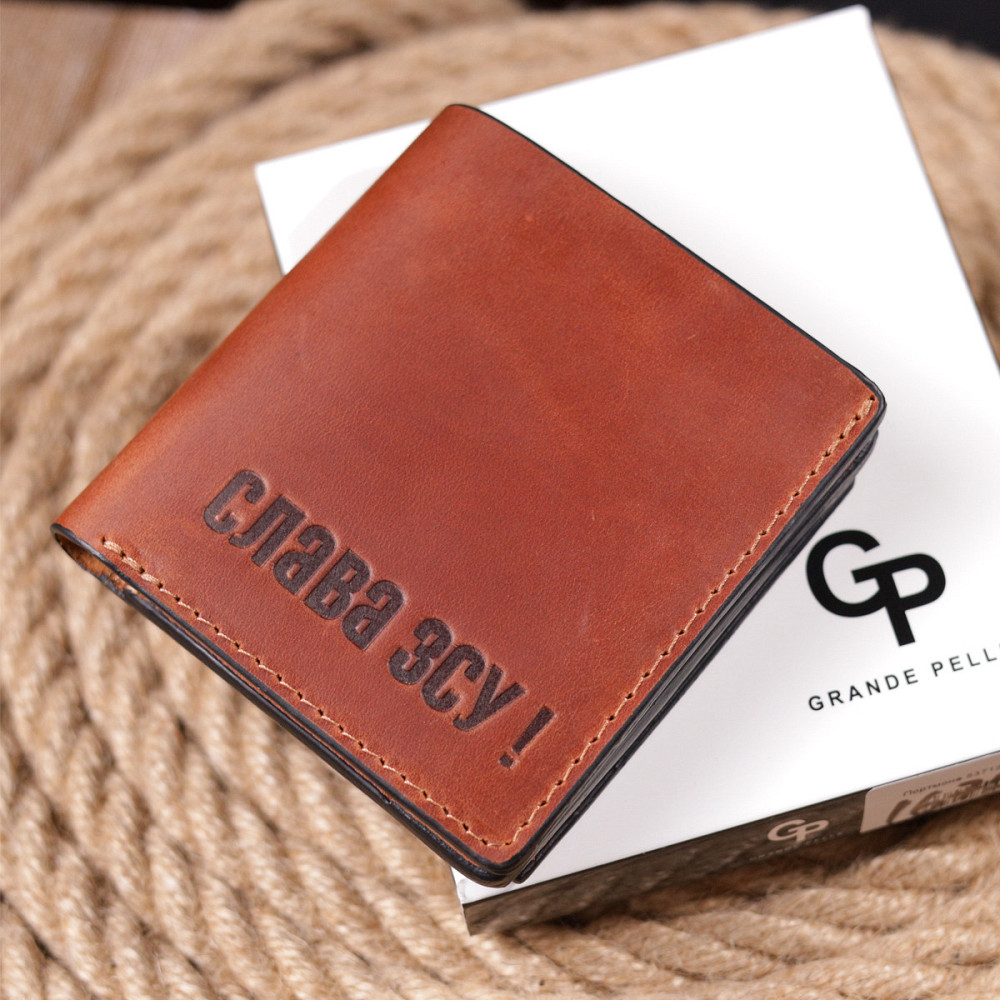 Чоловічий гаманець із вінтажної шкіри із монетницею Світло-коричневий (GRANDE PELLE) Київ - фото 4