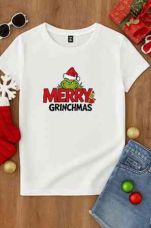 Новорічна унісекс футболка з принтом турецький кулір бавовна Одеса