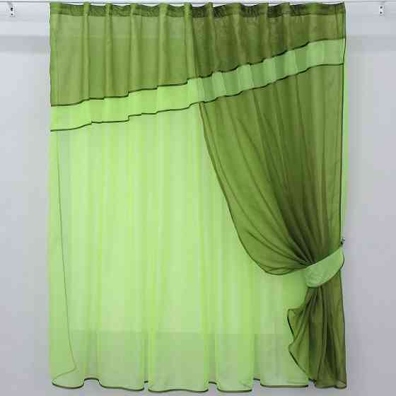 Кухонная занавеска VR-Textil № 018к штора и тюль с ламбрекеном оливковый с салатовым 270х170 см (50-217) Киев